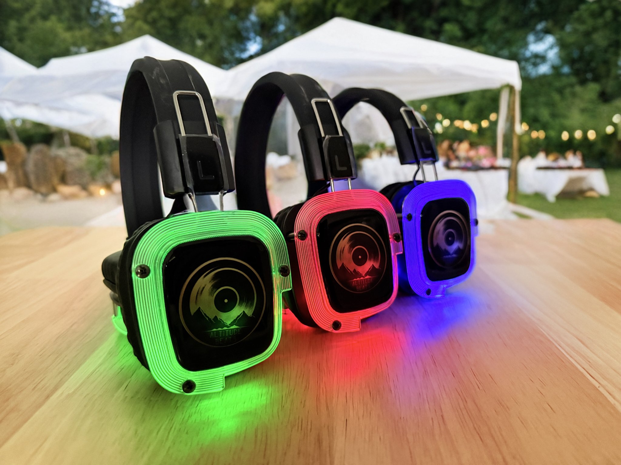 Professional DJ booth, speakers, and event lighting by Altitude Beats